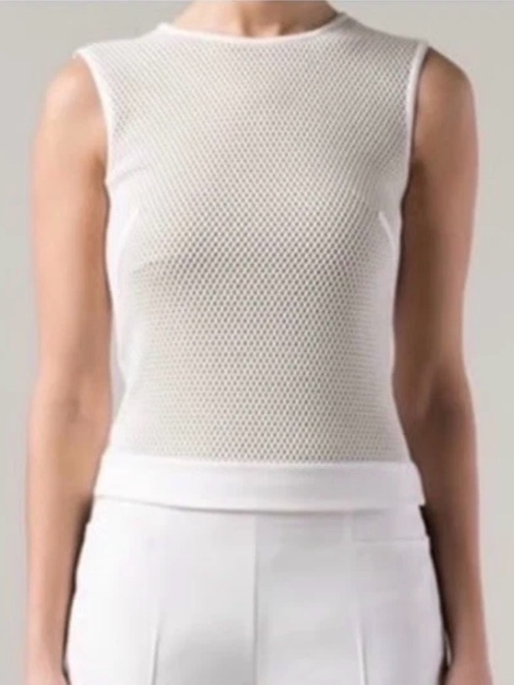 Akris Punto White Net Mesh Illusion Knit Sleeveless Top Size US 12